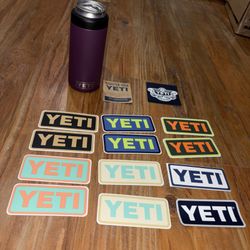 YETI 12 OZ COLSTER SLIM CAN COOLER & Stickers