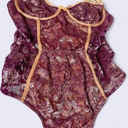 ASOS - Purple / plum and gold lace bodysuit 