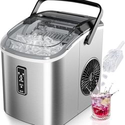 Ice Maker Countertop with Carry Handle, 9 Cubes Ready in 6 Mins, 26.5lbs/24H, Self-Cleaning, 2 Sizes of Bullet Ice with Basket and Scoop, Portable Ice