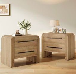 New assembled 2 Drawers Nightstand Set of 2, 27.55" Bedside Table, Light Brown
Modern Curved Design, Metal Handles, Storage, For Bedroom
