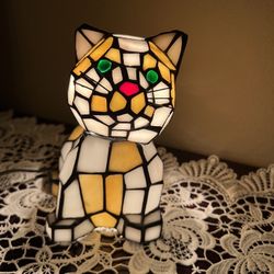 Near mint Vintage Bobble Head Cat Tiffany Style Lamp 