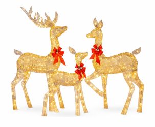 Best Choice Products 3-Piece Large Lighted Christmas Deer Family Set 5Ft Outdoor Yard Decoration with 360 LED Lights, Stakes, Zip Ties - Gold ( cleara