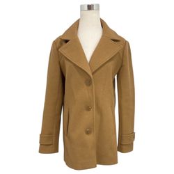 Kenneth Cole New York Women's Pea Coat Camel Pockets Button Front Size Small