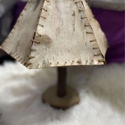 Hand carved birch Hand Stitched Lamp 