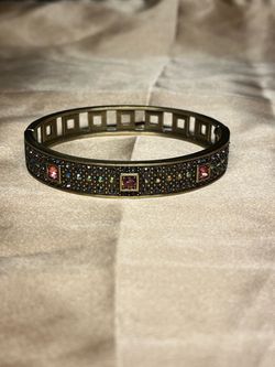 Heidi Daus Pink Multicolor Crystal Bangle Bracelet Art Deco Bronze Tone Hinged