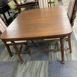 Antique Tiger Oak Square Table W/ Wheels