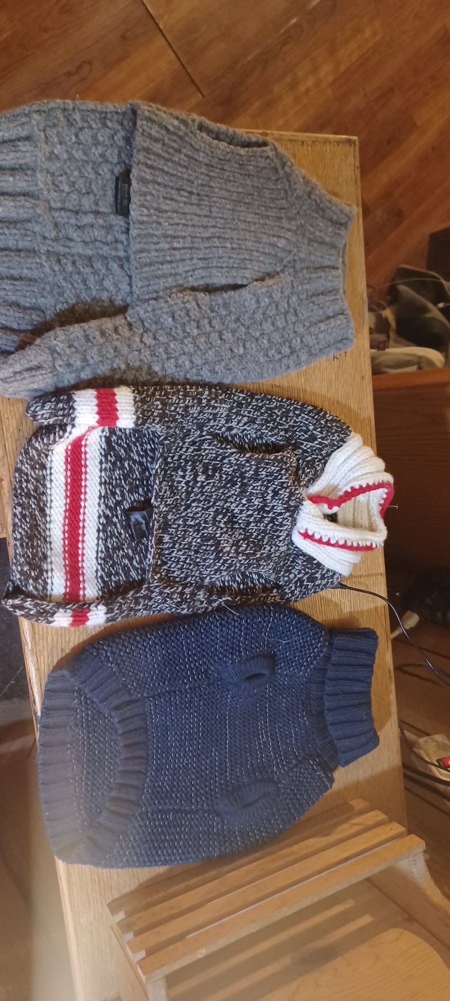 More Pet Cloths.. Three Well Made Sweater's SIZE (M) ONE santa Suit