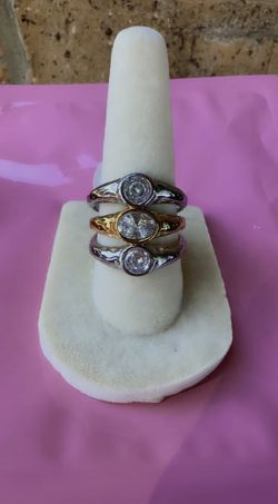 Gold & Silver Triple Diamond Ring SZ 7 