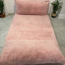 Folding Matress Sofa Bean Bag Bed, Foam Filling Folding Matress Sofa, Includes Removable and Machine Washable Cover, Soft Premium Faux Fur (Pink)