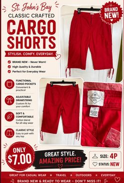 St. John’s Bay Classic Crafted Women’s Cargo Shorts – Size 4P – Brand New – $7