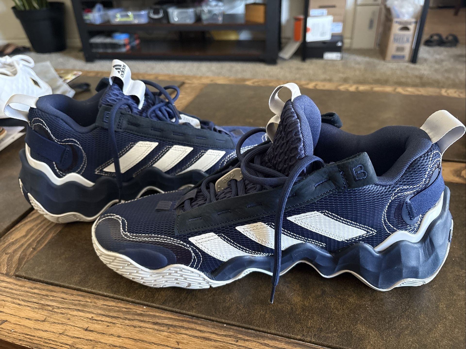 Adidas Exhibit B Basketball Shoes Mens Size 12 Navy Blue & White Used Once