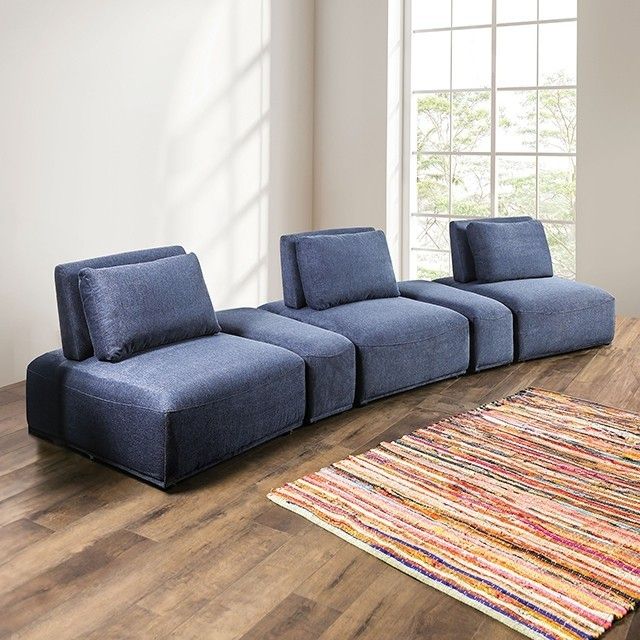 Brand New Blue Chenille Curved 3 Seater Sofa Set