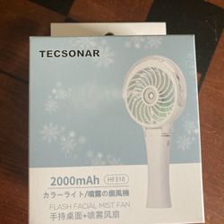 Tecsonar-US(Store) Portable Misting Fan, Handheld Mister Fan W/ 7 Colorful Night Light, USB Personal Mist Fan, Spray Water Fan for Travel, Outdoors, H