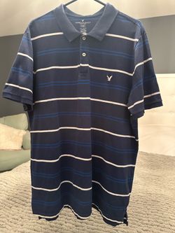American Eagle Outfitters FLEX Polo Shirt Men’s XXL Blue Striped Classic Fit Short Sleeve