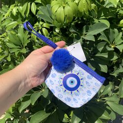 New Blue Evil Eye Wristlet Wallet 