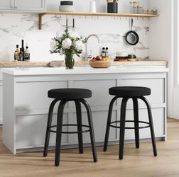 Black Swivel Bar Stools Set of 2, Counter Height Backless Bar Stools