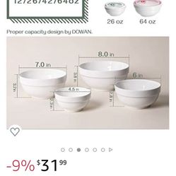 DOWAN White Ceramic Bowls with Lids, Serving Bowls with Lids, Food Storage  Container, 64/42/22/12 oz, Set of 4