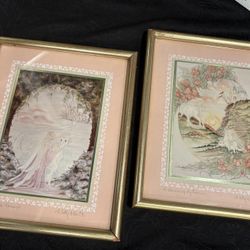 Two Vintage 1980s Era Artist Signed  Unicorn Prints Wall Art A. Betty Allen Framed Ready To Hang