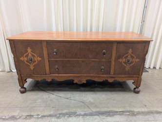 Vintage Ornate Burl Wood Buffet with Inlay