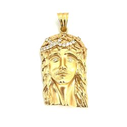 14K Yellow Gold Large Jesus Face Pendant with CZ Stones | 19.00 grams