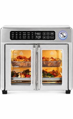 Emeril Lagasse 26QT French Door Multi-Function Air Fryer Toaster Oven 26QT air fryer oven with French doors, 24 cooking functions, dual-speed fan and