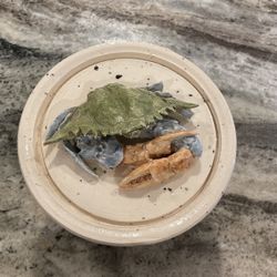 Vintage Hand Made Ceramic Crab Container 