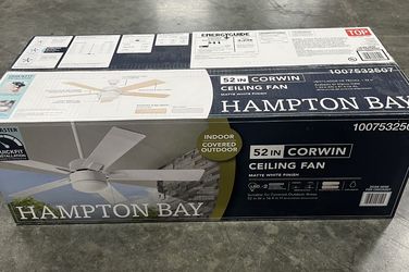 Hampton Bay 52 in. Corwin Indoor/Outdoor Matte White LED Ceiling Fan with Light Kit