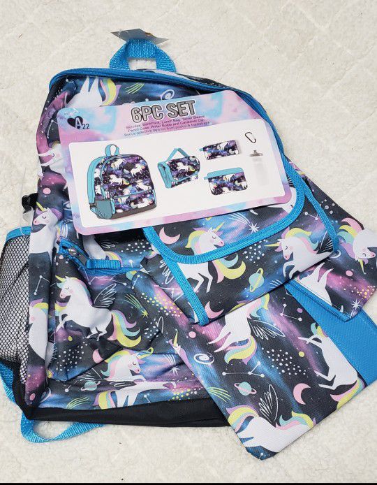Girl's Unicorn 6 piece Backpack- NEW
