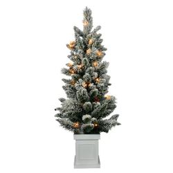 Astella 4' Pre-lit Flocked Artificial Christmas Tree w/White Incandescent Lights