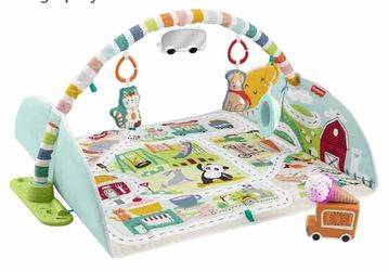0490: New Fisher-Price Activity City Gym to Jumbo Playmat, Infant to Toddler Activity Gym with Music, Lights, Vehicle Toys and Extra-Large playmat