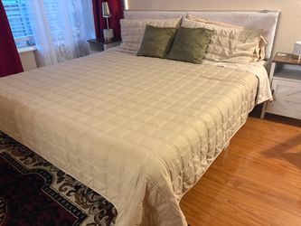 King Bed Frame with Upholstered Headboard with King Foam Mattress