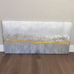 48x24 Extra LARGE Blue/Grey & Silver/Gold Foil/Glitter Textured Canvas Wall Art