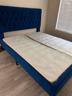 Navy Blue Tufted Upholstered King or California King Bed Frame
