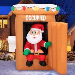 Christmas Inflatables Large 6 ft Santa Outhouse Inflatable Outdoor Decorations Blow Up X-mas Yard Lawn & Garden Lights & Built-in Fan toilet 