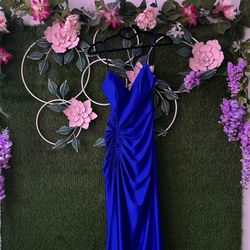 Long Royal Blue Leg Slit Dress 