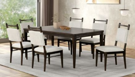 Brand New Dark Walnut & Grey 7pc Formal Dining Table Set