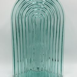 Vintage MCM Pilgrim Blue Teal Glass Metropolis Art Deco Geometric Beveled 13.75"