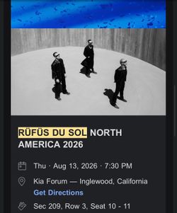 Rufus Du Sol Concert August 13th 2026