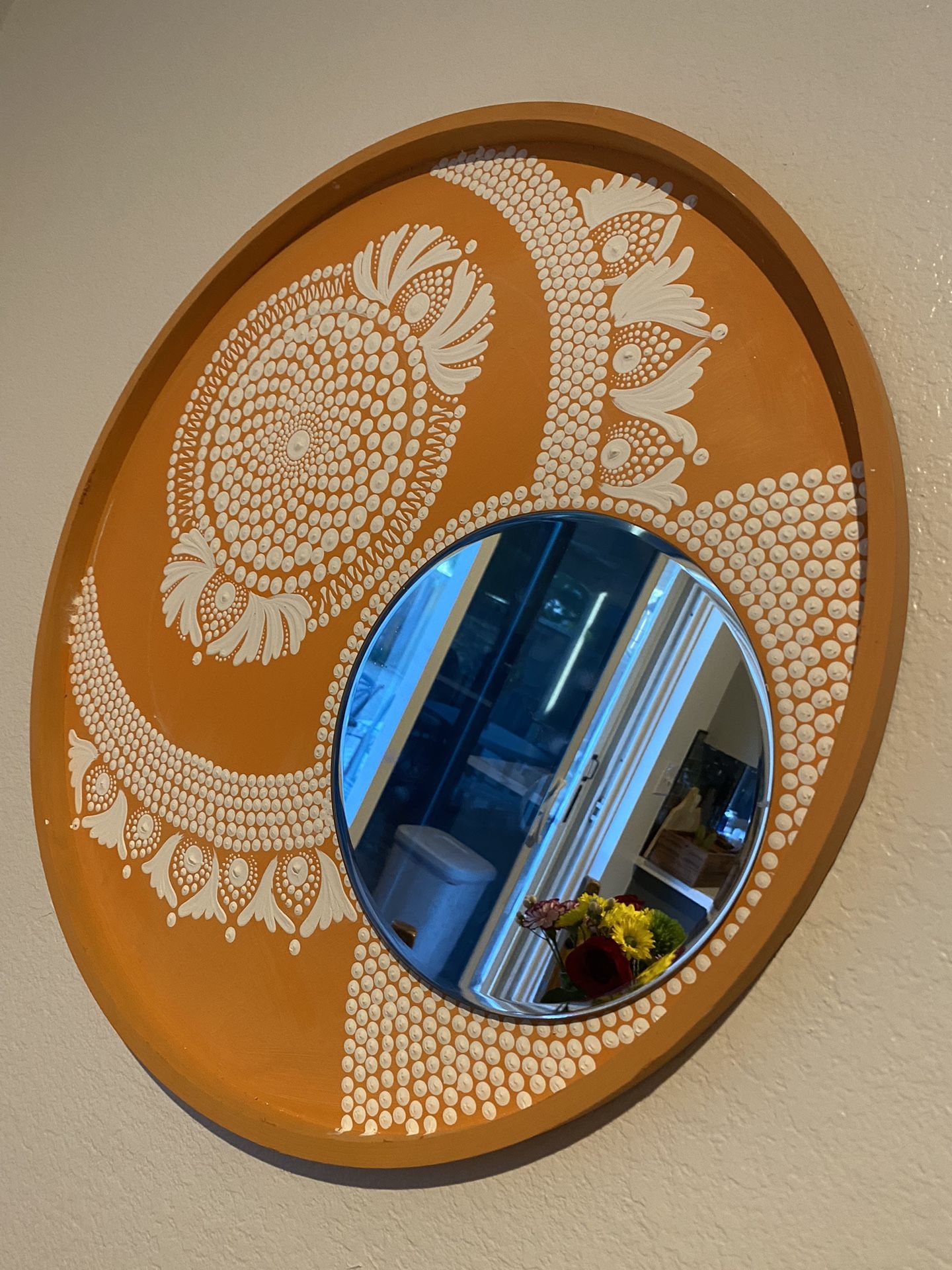 25” Orange Dreamcicle Mandala Mirror Boho Decor