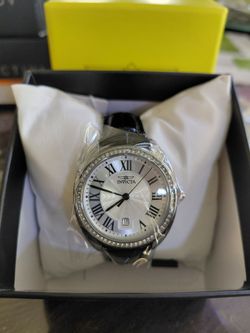 INVICTA CELESTIAL LADY WOMENS QUARTZ WATCH 33.2MM BLACK LEATHER BAND 70364
