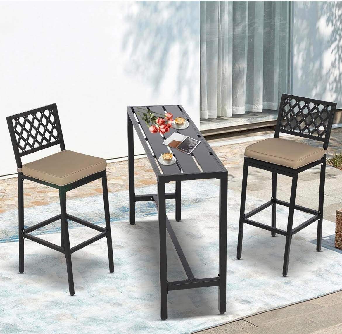 3 pieces Outdoor Patio Bar Set, Bar Height Patio Dining Set