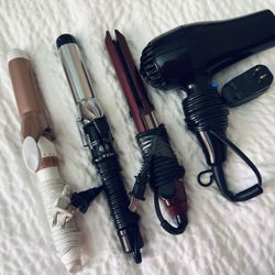Conair Hair Dryer, Flat Iron, and 2 Curling irons Bundle