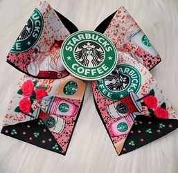 Starbucks Coffee Print Cheer Hair Bow