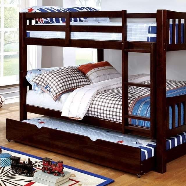 DARK WALNUT FINISH FULL SIZE BUNKBED TWIN TRUNDLE SET LITERA MATRIMONIAL