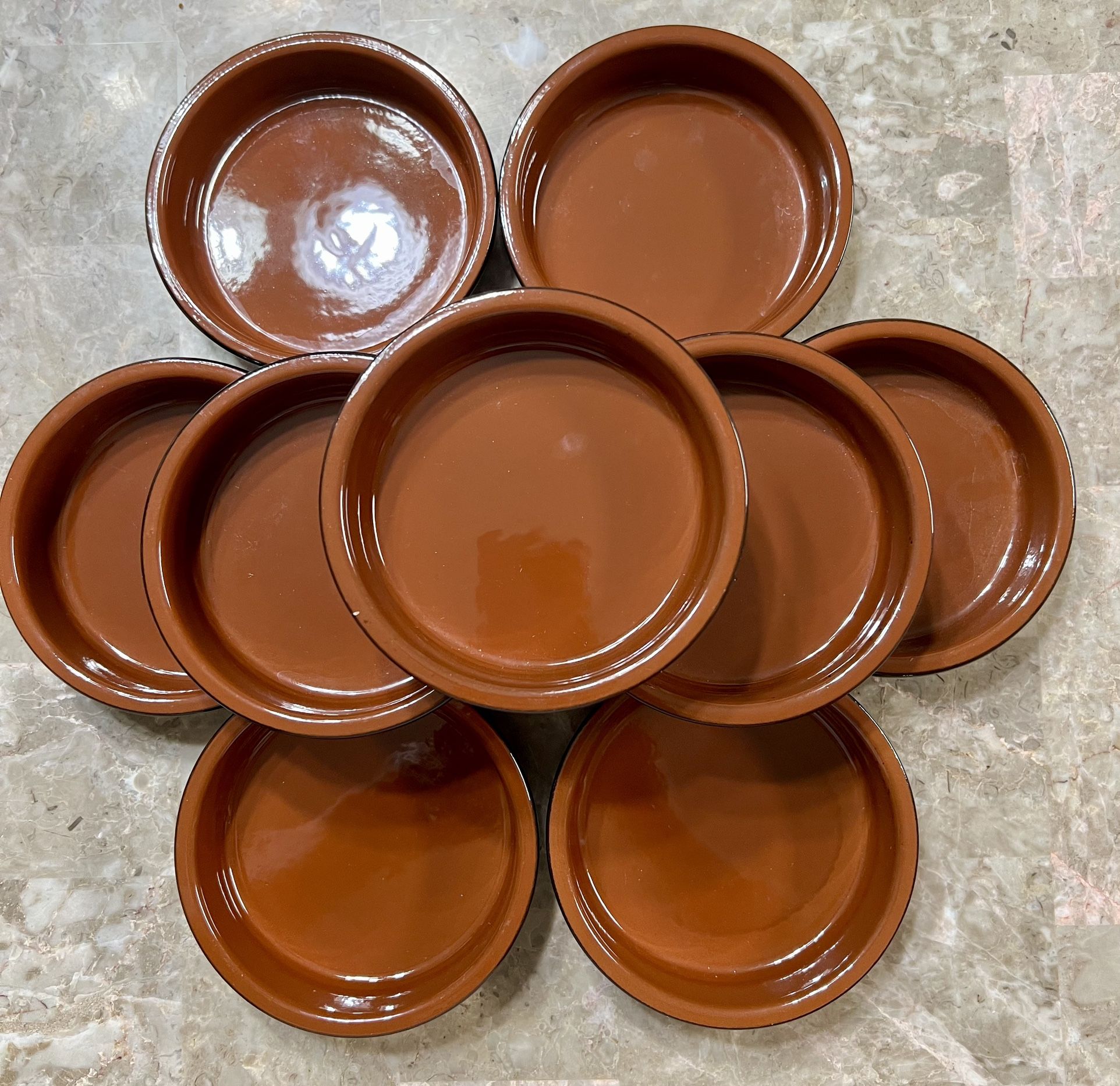 Set Of 10 Cermer TerraCotta Flan Creme Brûlée Glazed Ramekins