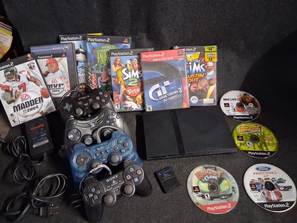 Playstation 2 Slim Bundle Lot 11 Ps2 Games 4 Controllers 1 Memory Card All Complete