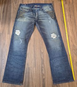True Religion Jeans Mens 38x34 Blue Denim Ricky Super T Flap Pocket Thick USA