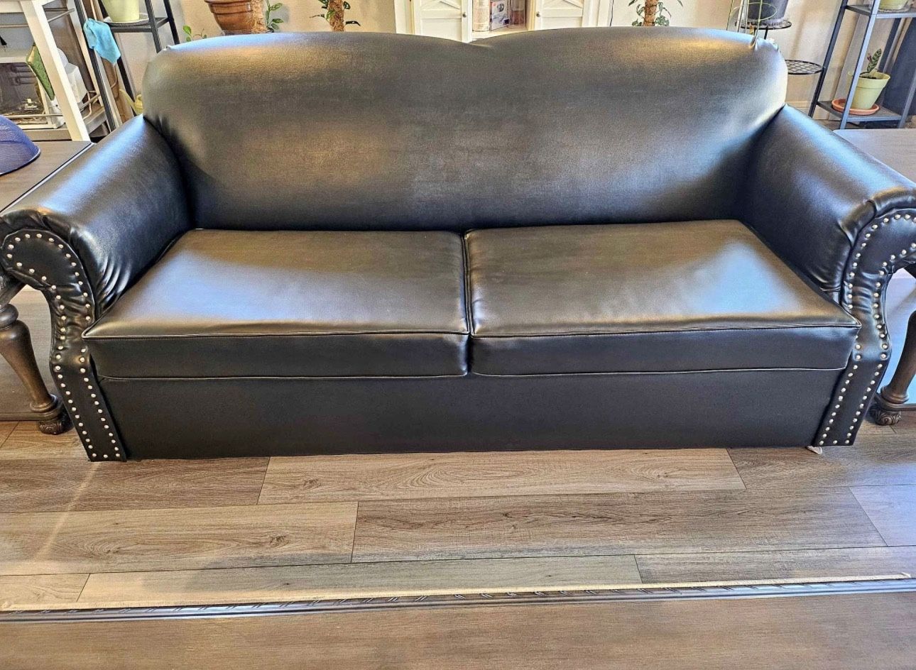 Black Leather Sofa And Loveseat & Coffee Table Set Of 3