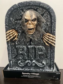 SPOOKY VILLAGE “ RIP” TOMBSTONE - 12x15! SCARY & LOUD! MONSTER’S HEAD POPS OUT AND YELLS “BOO”!