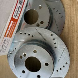Mercedes C230 03-07, C320 01-05, E320 96-02 Rear Drill Slot Rotors Ceramic Pads